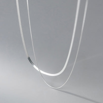 Double Layer Box and Snake Chain Necklace in Solid Sterling Silver