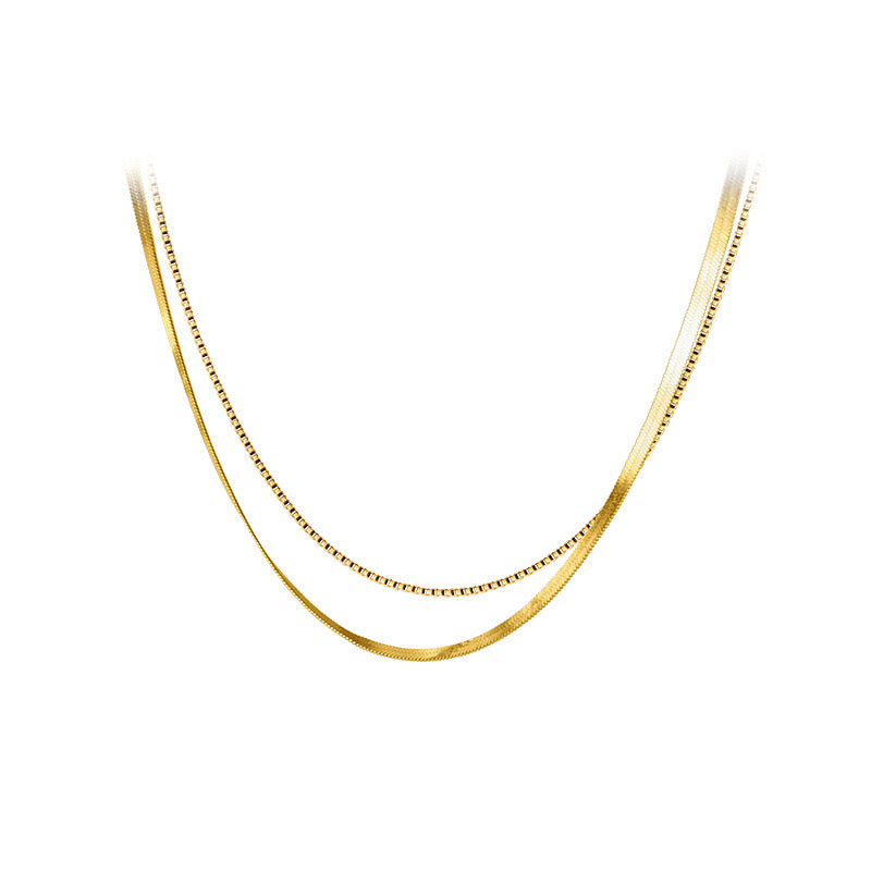 Double Layer Box and Snake Chain Necklace in Solid Sterling Silver