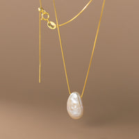Gold Plated Baroque Pearl Bolo Slider Necklace