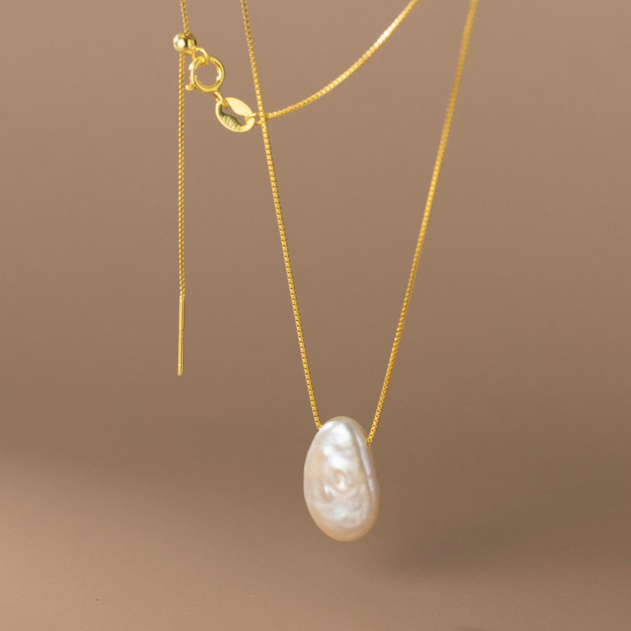 Gold Plated Baroque Pearl Bolo Slider Necklace