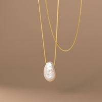 Gold Plated Baroque Pearl Bolo Slider Necklace