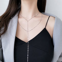 Sterling Silver Double Layer Tassel Y Chain Necklace