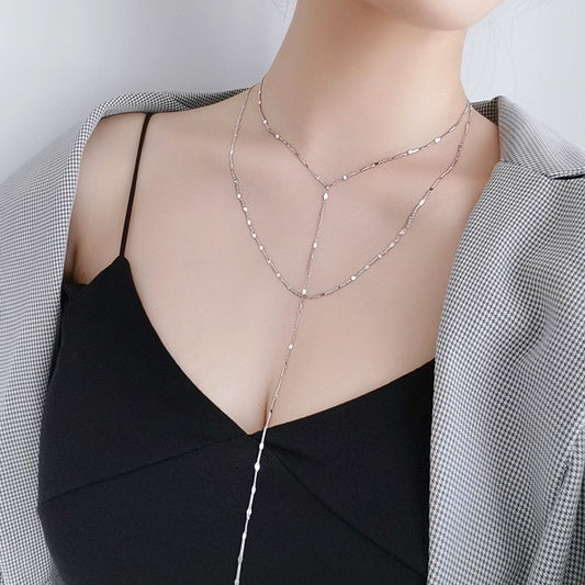 Sterling Silver Double Layer Tassel Y Chain Necklace