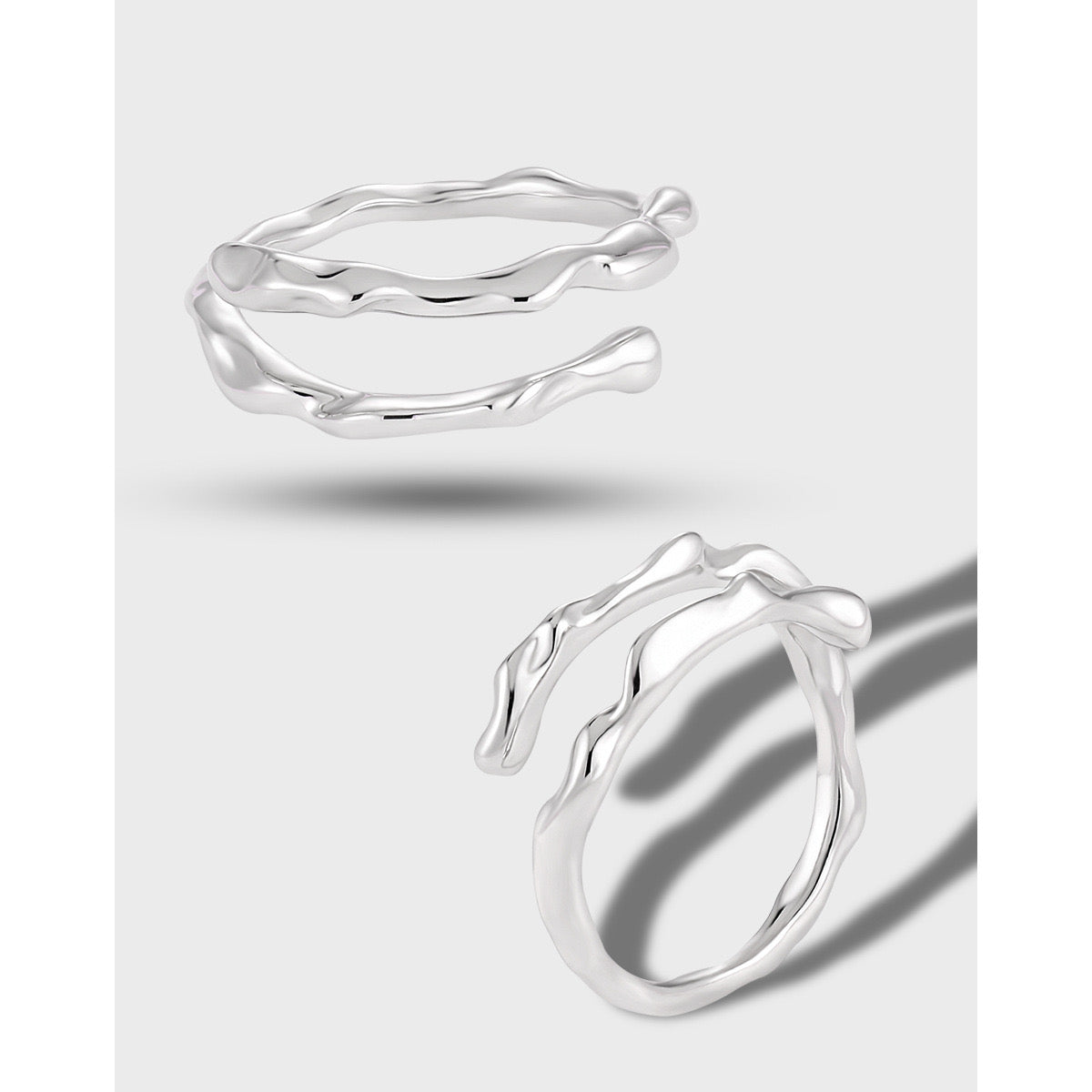 Sterling Silver Irregular Shape Double Open Ring