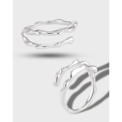 Sterling Silver Irregular Shape Double Open Ring