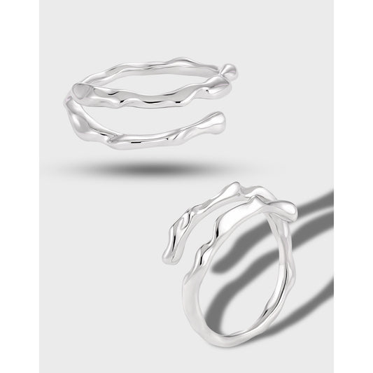 Sterling Silver Irregular Shape Double Open Ring