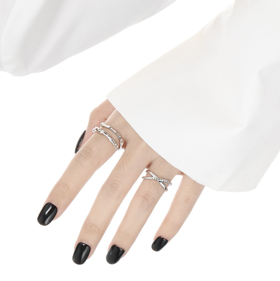 Sterling Silver Irregular Shape Double Open Ring
