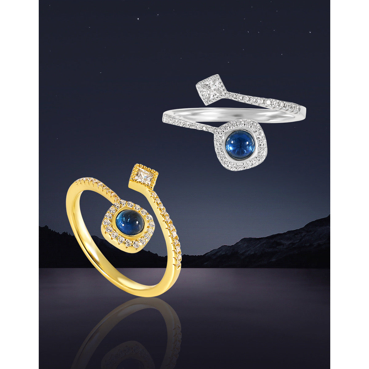 Sterling Silver Blue Open Ring