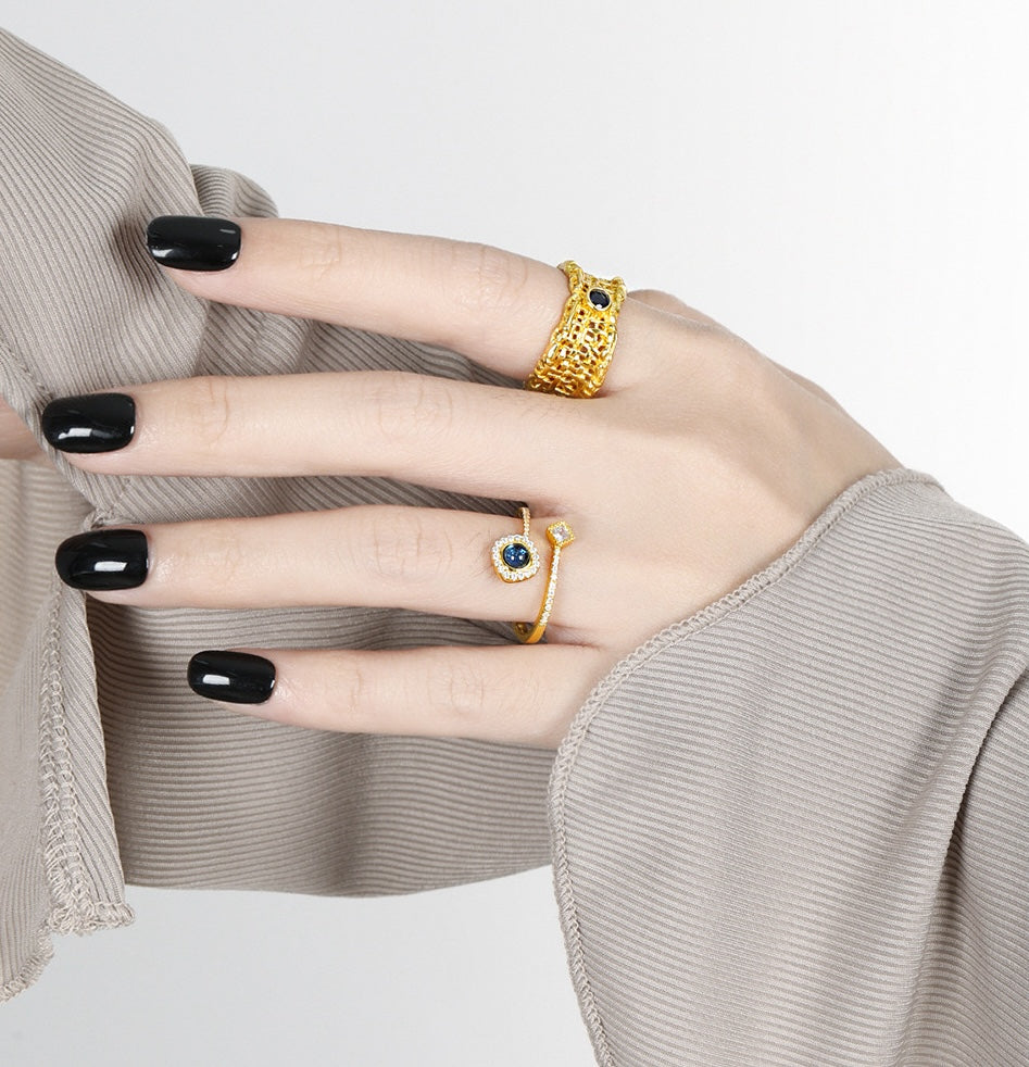 Sterling Silver Blue Open Ring