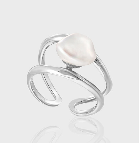 Sterling Silver Baroque Pearl Open Ring Size 7