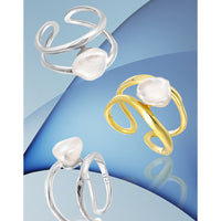 Sterling Silver Baroque Pearl Open Ring Size 7