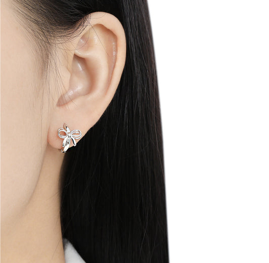 Sterling Silver Bow Tie Hoop Earrings