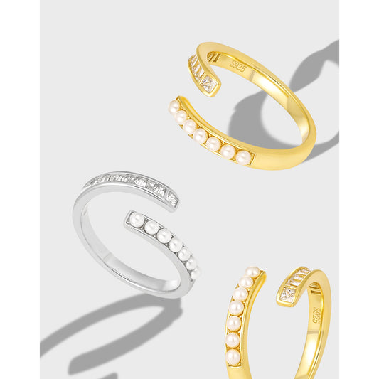 Sterling Silver & Shell Pearl Open Ring