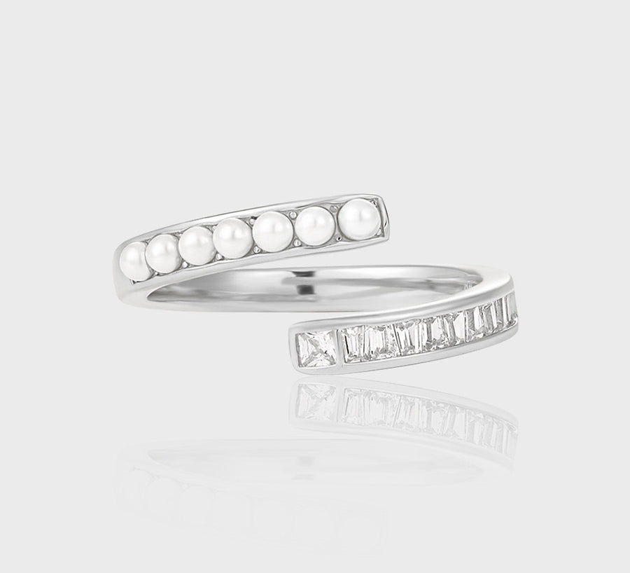 Sterling Silver & Shell Pearl Open Ring