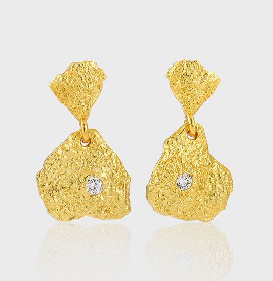 Gold Plated Sterling Silver Hammered Finish Earrings