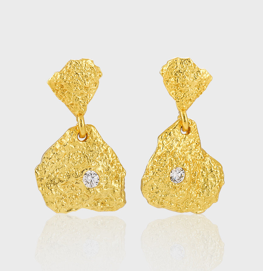 Gold Plated Sterling Silver Hammered Finish Earrings