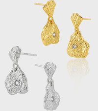 Gold Plated Sterling Silver Hammered Finish Earrings