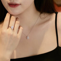 Sterling Silver Rhodium Plated Square Pendant Necklace