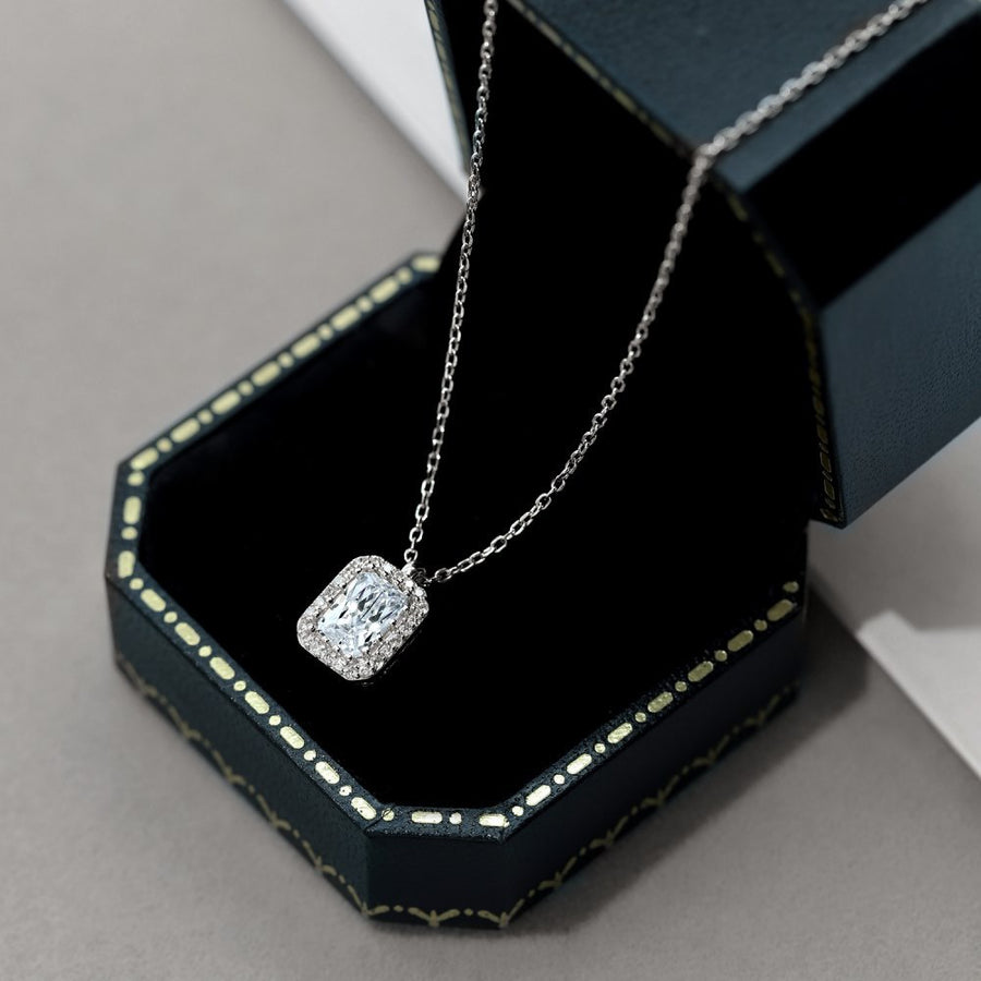 Sterling Silver Rhodium Plated Square Pendant Necklace