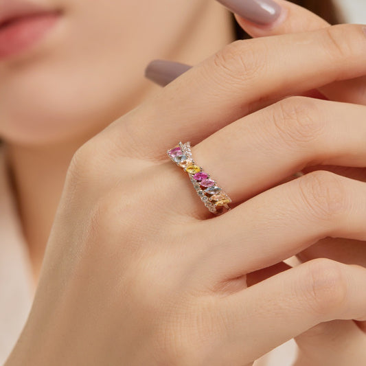 Sterling Silver Multi-Color Marquise Ring