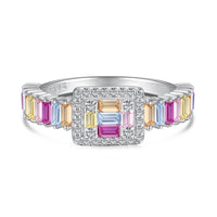 Sterling Silver Multi-Color Rectangle Ring