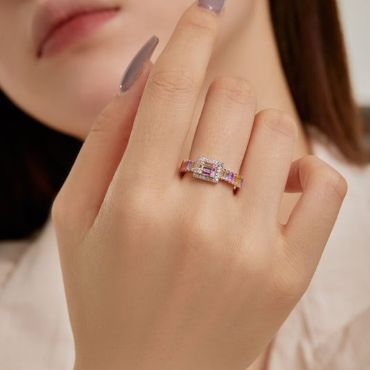 Sterling Silver Multi-Color Rectangle Ring