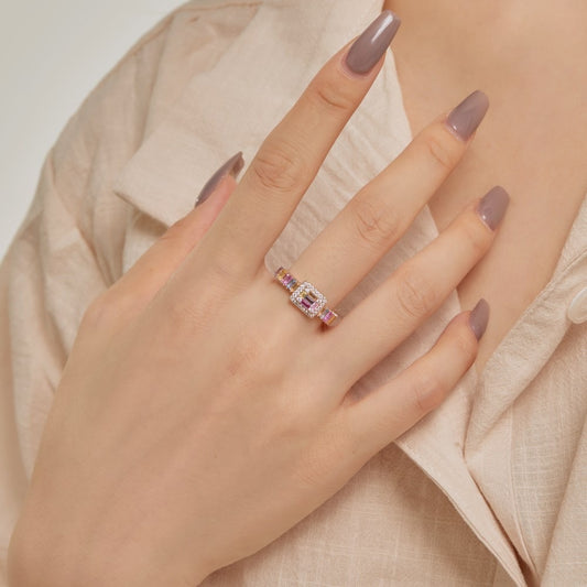 Sterling Silver Multi-Color Rectangle Ring