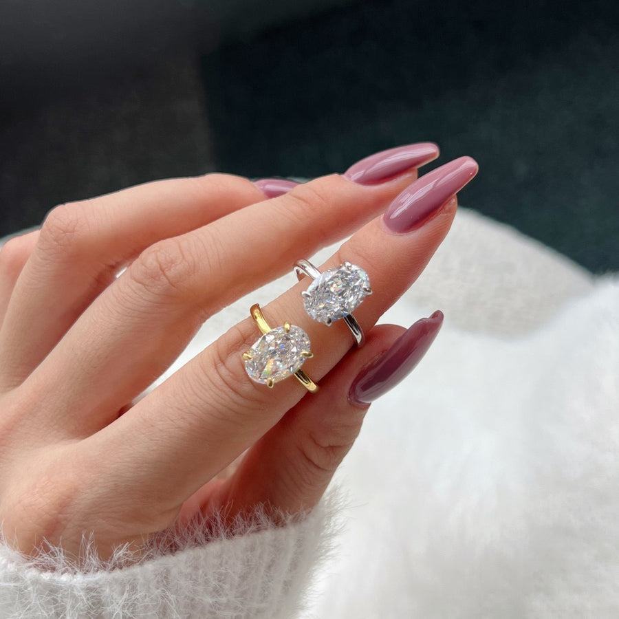 Sterling Silver 8A Cubic Zirconia Oval Ring