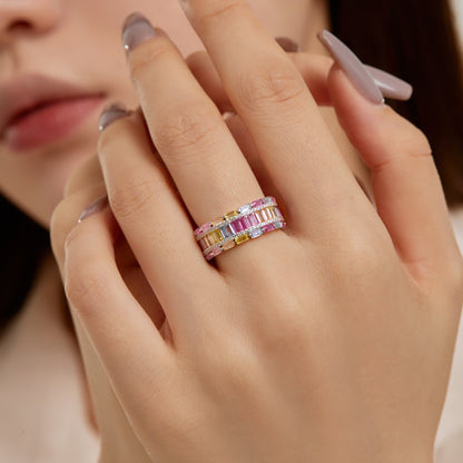 Multi-Color Big Eternity Ring in Sterling Silver
