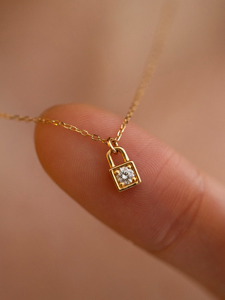 Gold Plated Dainty Lock Necklace