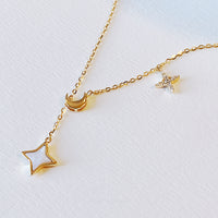 Sterling Silver Stars Moon Tassel Necklace