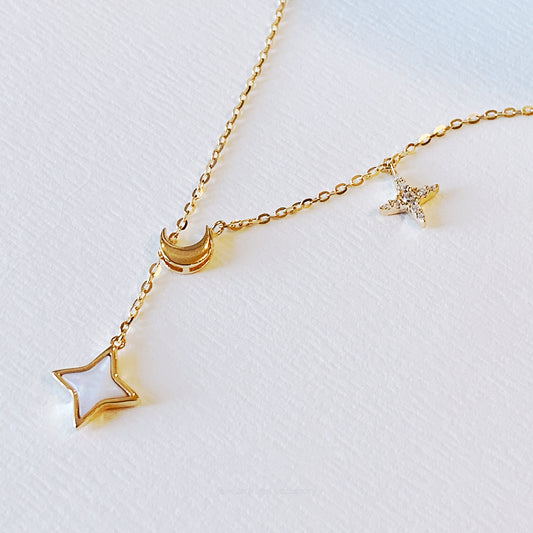 Sterling Silver Stars Moon Tassel Necklace