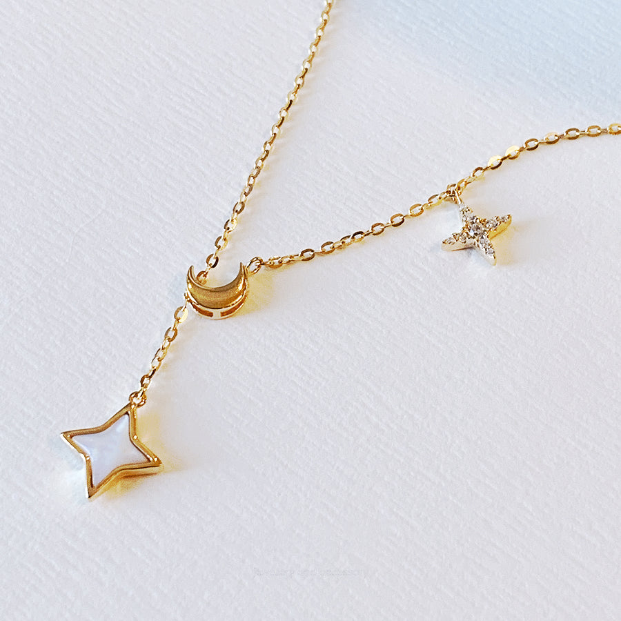 Sterling Silver Stars Moon Tassel Necklace