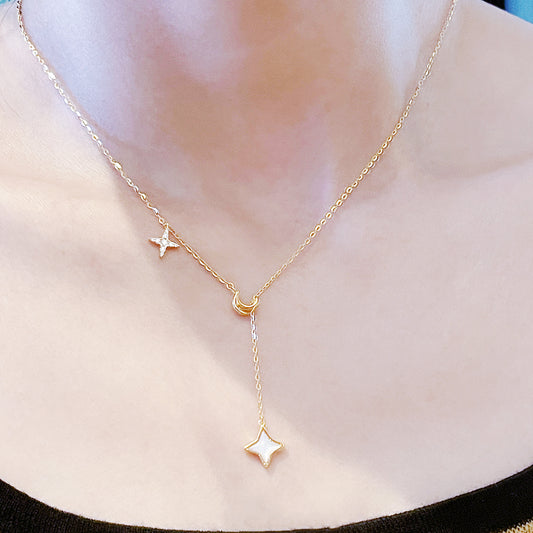 Sterling Silver Stars Moon Tassel Necklace