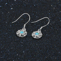 Flower Blue Created Opal 925 Sterling Silver Long Earrings