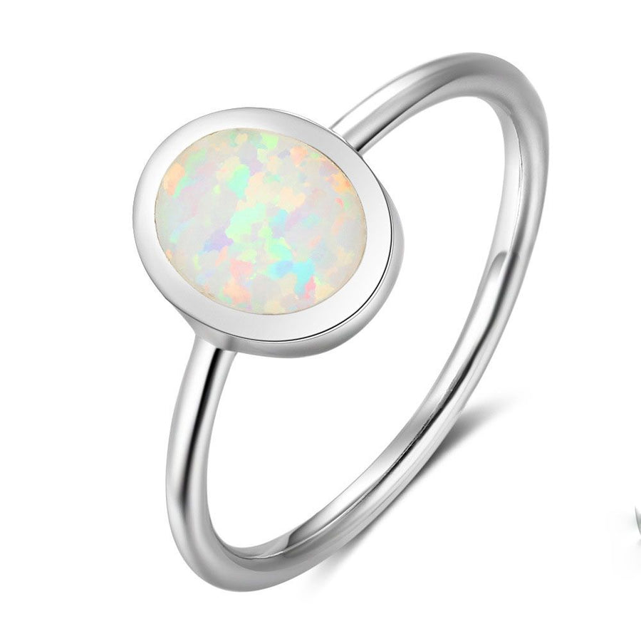 Oval Created Austrian Opal Sterling Silver Ring