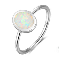 Oval Created Austrian Opal Sterling Silver Ring