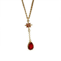Red Crystal Waterdrop Star Necklace 925 Sterling Silver