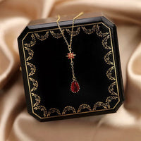 Red Crystal Waterdrop Star Necklace 925 Sterling Silver