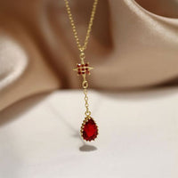Red Crystal Waterdrop Star Necklace 925 Sterling Silver