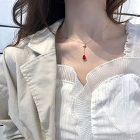 Red Crystal Waterdrop Star Necklace 925 Sterling Silver