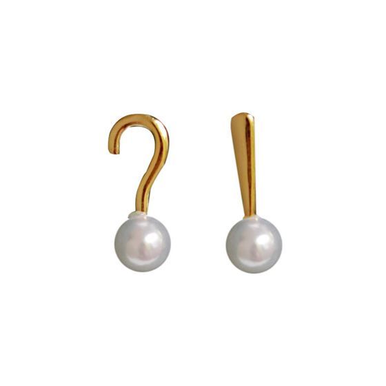 Asymmetry Question and Exclamation Shell Pearl Sterling Silver Earrings