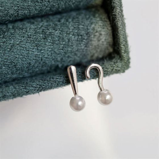 Asymmetry Question and Exclamation Shell Pearl Sterling Silver Earrings