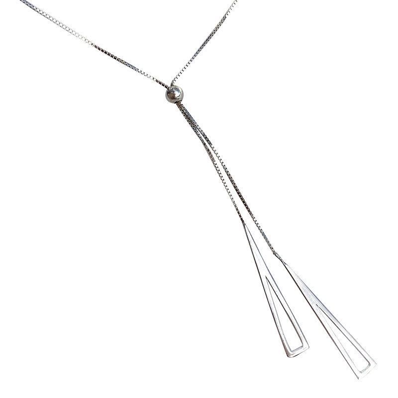 Hollow Triangle Tassel Necklace, 925 Sterling Silver