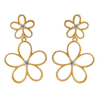 Double Crystal Hollow Flower Sterling Silver Stud Earrings