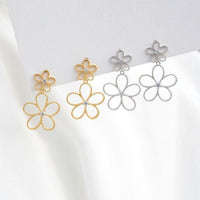 Double Crystal Hollow Flower Sterling Silver Stud Earrings