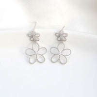 Double Crystal Hollow Flower Sterling Silver Stud Earrings