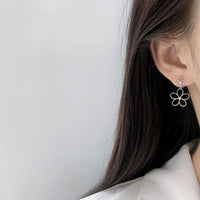 Double Crystal Hollow Flower Sterling Silver Stud Earrings