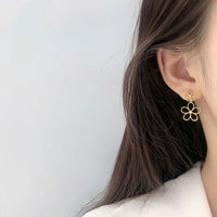 Double Crystal Hollow Flower Sterling Silver Stud Earrings