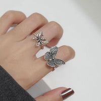 Vintage Flying Butterfly Sterling Silver Adjustable Ring